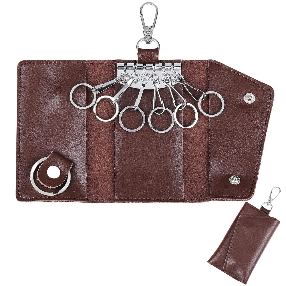 2695 Large leather key case wallet with 6 hooks and keychains/rings or